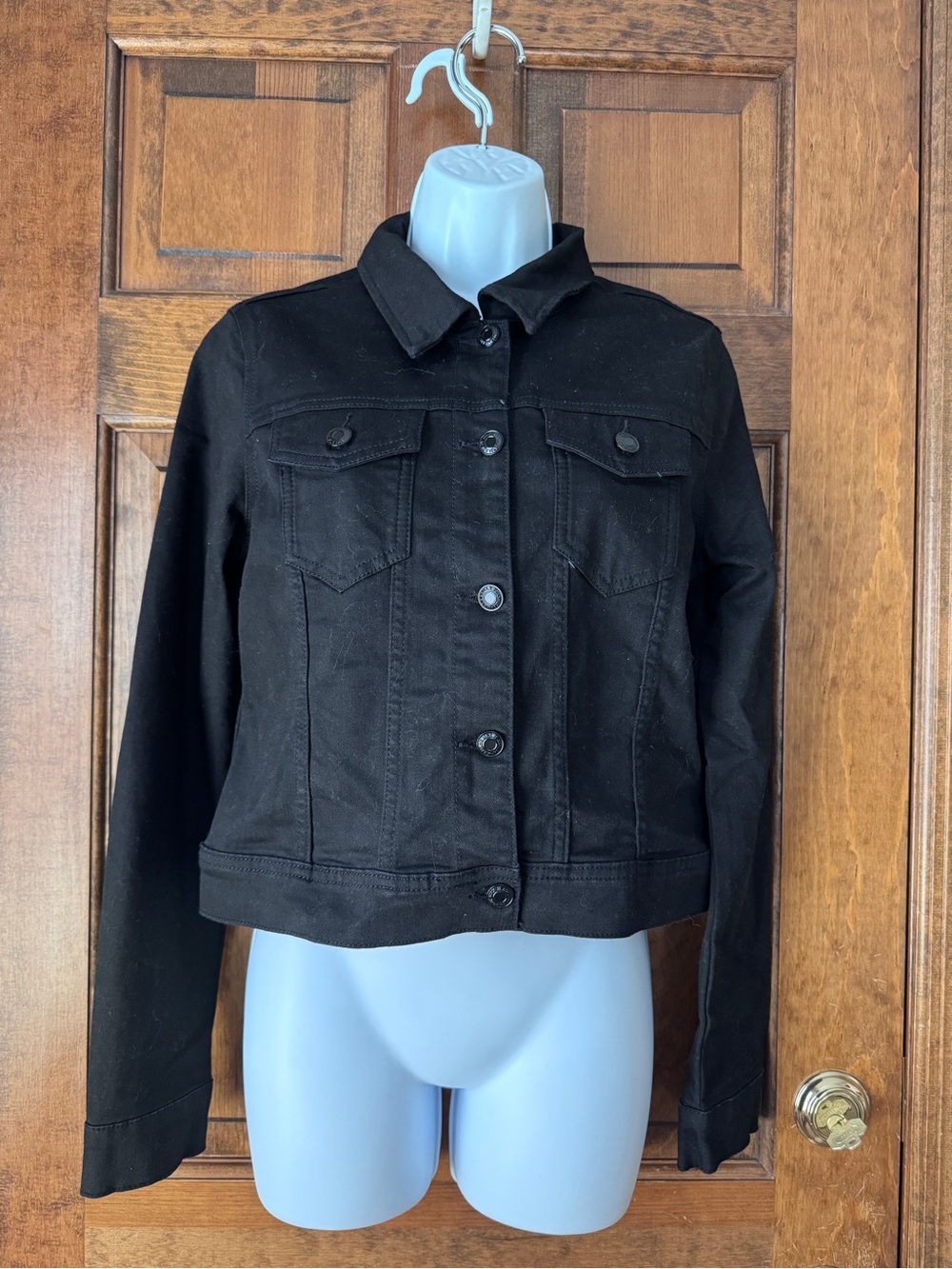 NWOT Wax Jean Black Logo Button Close Jean Jacket Medium